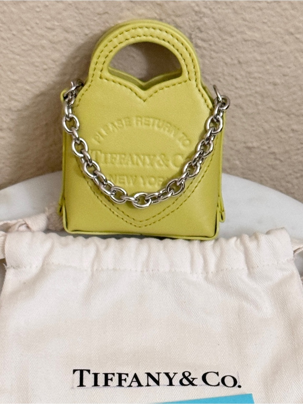 Tiffany & Co. Please Return To Tiffany Chartreuse Leather Nano Micro Charm Bag